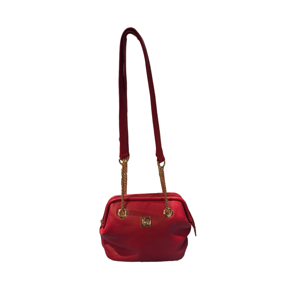 Liz Claiborne Vintage 90's Classic Genuine Leather Shoulder Bag Red Chain Strap - Picture 6 of 16